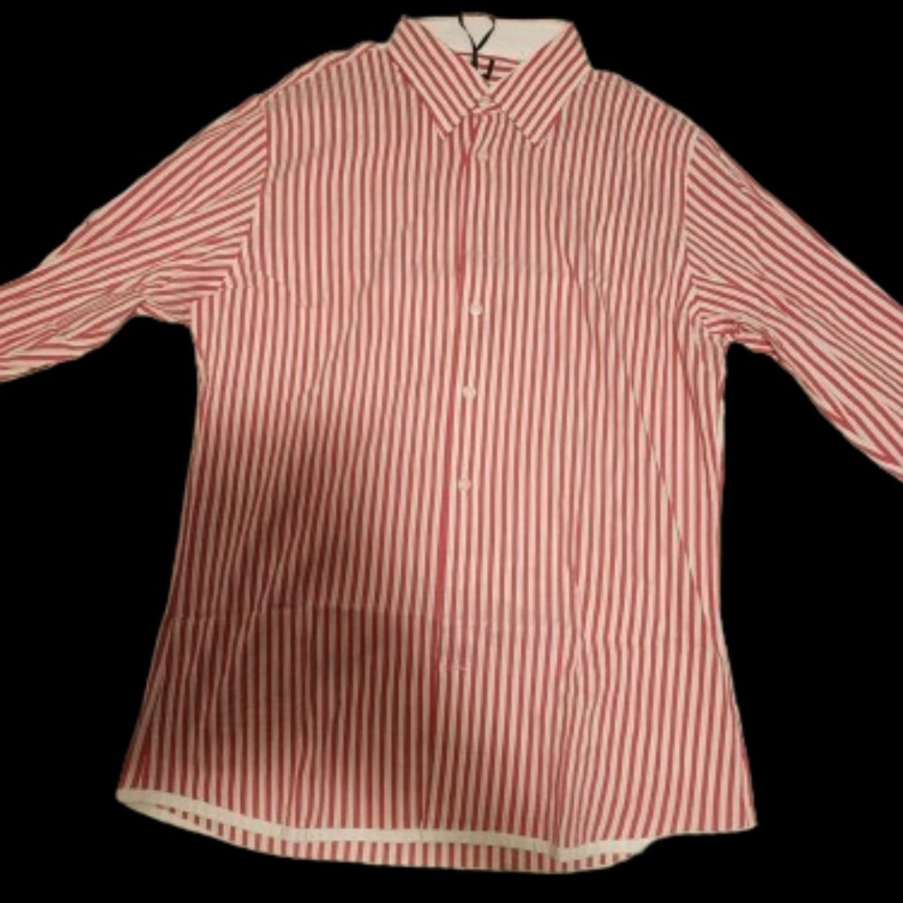 Georg Roth Los Angeles Classic Red and White Striped Long-Sleeve Button-Up L